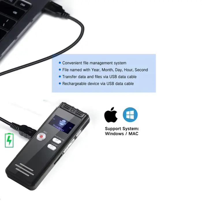 Enregistreur numérique à commande vocale avec lecture-dispositif d'enregistrement Audio 2200 heures, dispositif d'enregistrement à bande double micro HD 1536Kpbs pour