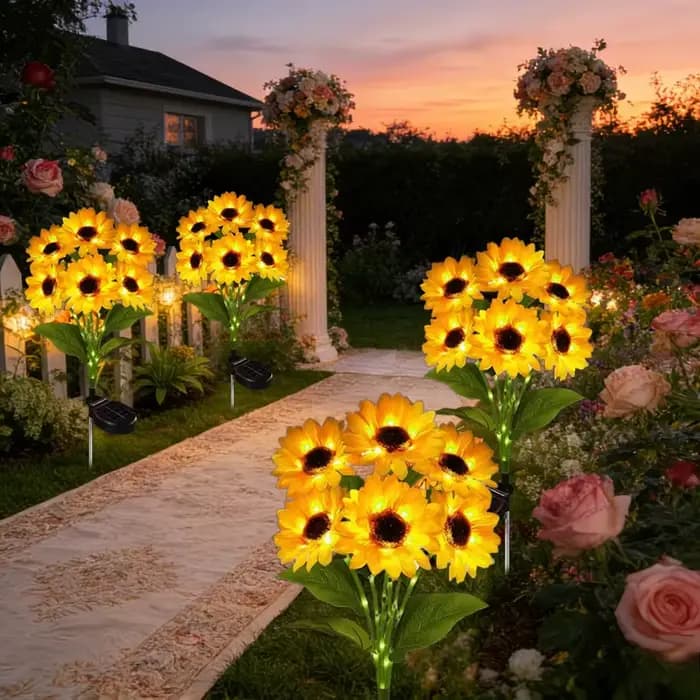 Lampes solaires en forme de tournesol pour jardin, décoration extérieure, lumières féériques imperméables pour la décoration de fête, de cour et de pelouse