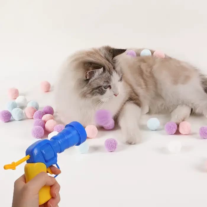 Jouets amusants pour chat, balle en peluche extensible, Mini pistolet de tir, jeux interactifs, jouet d'entraînement pour chaton, chat, Pom Pom, balles en peluche