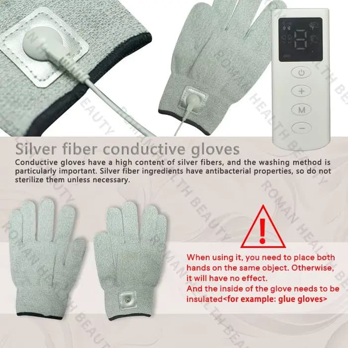 Gant de Massage EMS TENS en Fiber d'argent conducteur sans fil
