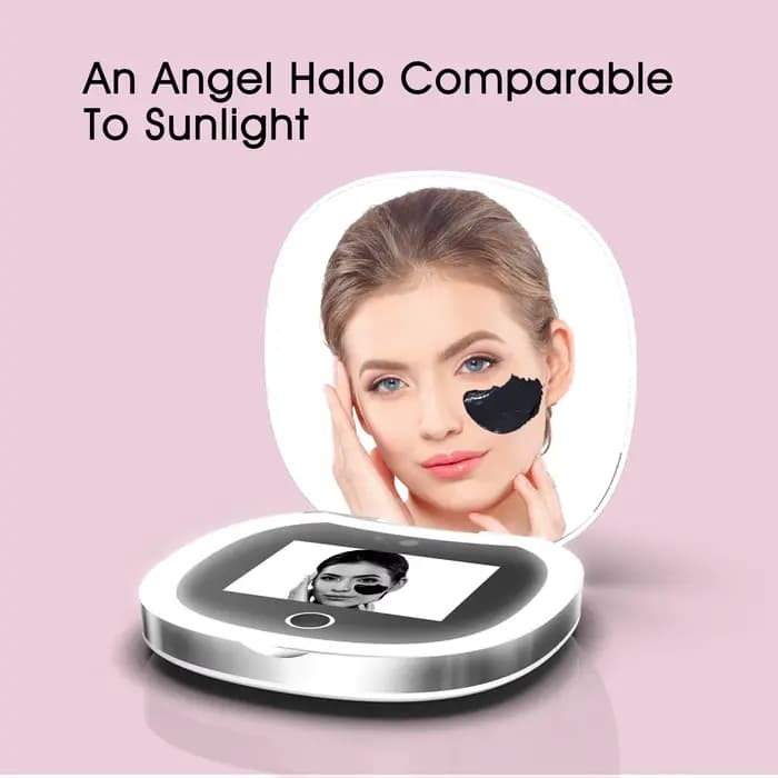 Miroir Compact de voyage avec caméra UV, grossissement 2X miroir UV Portable avec lumières vérificant le miroir de maquillage LED de protection solaire pour le visage