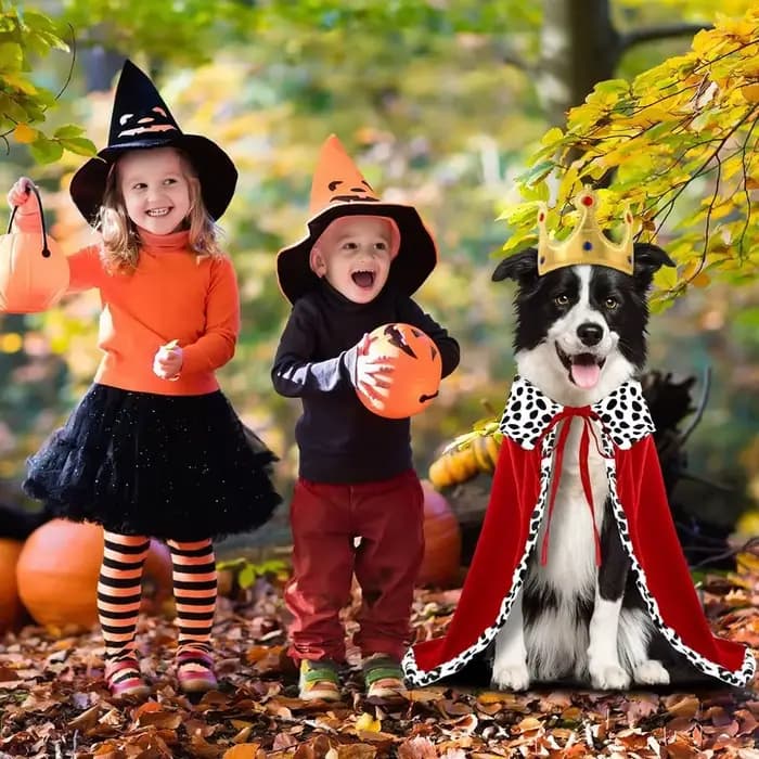 Cape de roi chien d'halloween, Cape mignonne et amusante avec couronne réglable, Cape de roi pour animaux de compagnie pour grands chiens et chats, fournitures de fête Cosplay