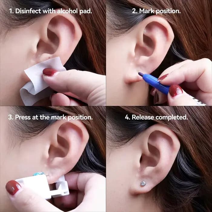 Outil de perçage d'oreille, pistolet de perçage d'oreille jetable avec goujon d'oreille préchargés, Kit de pistolet de perçage d'oreille auto-courant avec goujon de boucles d'oreilles en zircone de 4