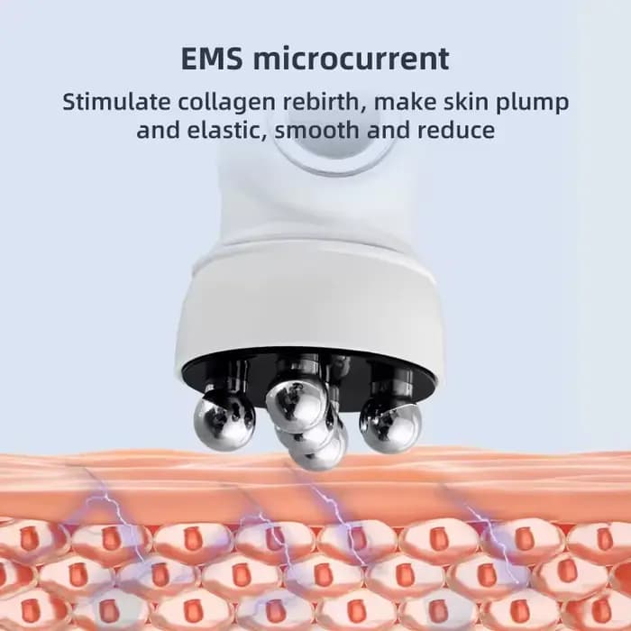 Rouleau de massage facial chauffant EMS avec LED, photothérapie et massage rotatif pour la réduction des pores et des ridules
