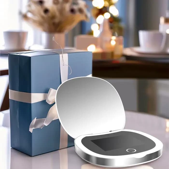 Miroir Compact de voyage avec caméra UV, grossissement 2X miroir UV Portable avec lumières vérificant le miroir de maquillage LED de protection solaire pour le visage