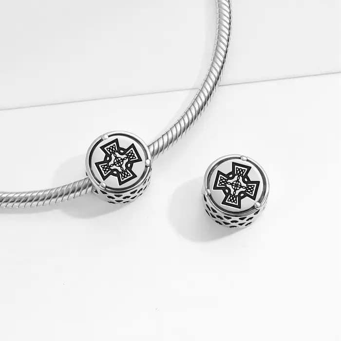Breloque avec symbole en argent Sterling 925, croix celtique, adaptée au Bracelet Original, accessoires de bijouterie à faire soi-même, perle familiale