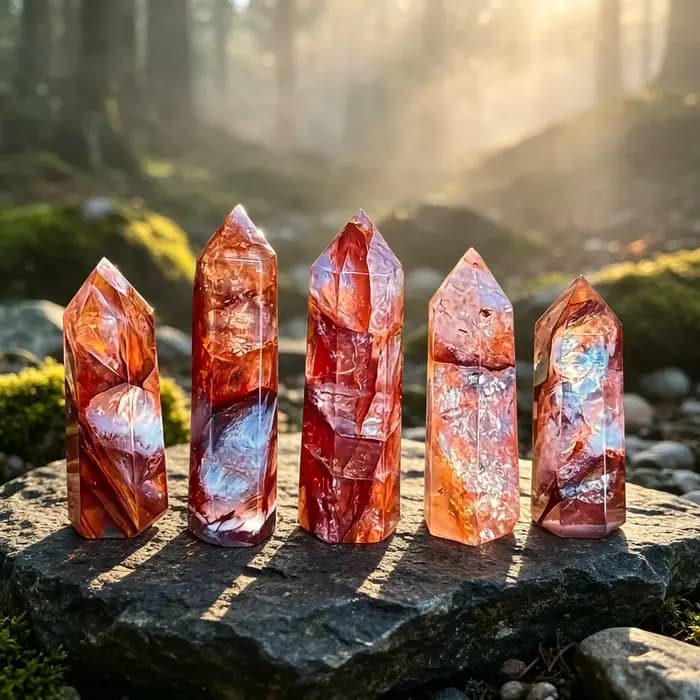 1 tour de cristal de quartz rouge pour jardin | Présentoir de cristaux naturels | Objet de collection en cristal | Décoration pour la maison et le bureau | Vacances, Noël