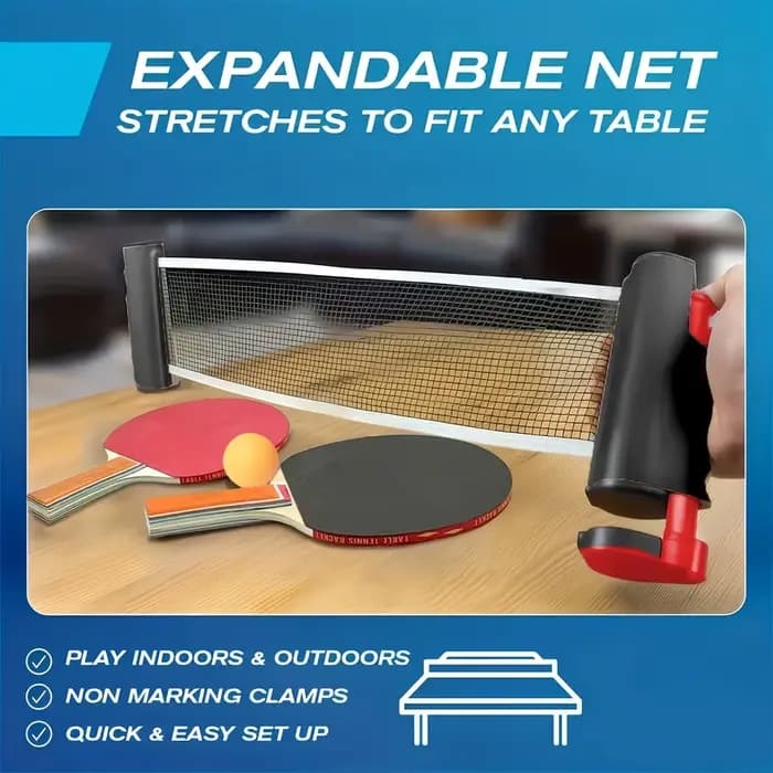 Ensemble de filet de tennis de table extensible, kit d'entraînement portable pour le tennis de table, comprenant un filet extensible, 2 raquettes, 3 balles et accessoires sportifs