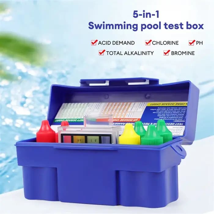 Boîte de Test d'eau de piscine, Kit de Test à 5 voies pour piscine et SPA, demande d'acide, chlore, alcalinité totale, Bromine, PH, qualité de l'eau