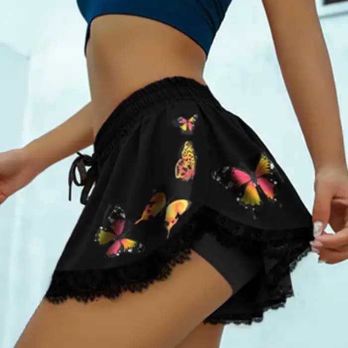 Jupe de sport pour femme, imprimé papillon, jupe courte intérieure, taille haute élastique, mini hakama de golf, été