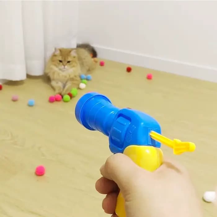 Jouets amusants pour chat, balle en peluche extensible, Mini pistolet de tir, jeux interactifs, jouet d'entraînement pour chaton, chat, Pom Pom, balles en peluche