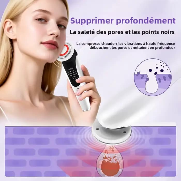 Masseur facial EMS, instrument de beauté pour le visage avec vibration induite et compresse chaude