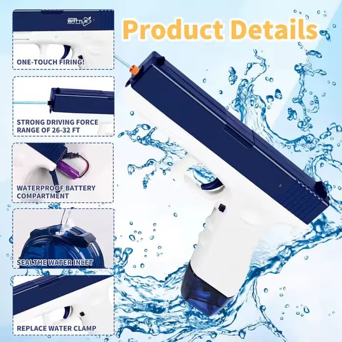 Pistolet à eau électrique rechargeable, pulvérisation automatique et manuelle, portée jusqu'à 32 pieds, pour adultes et enfants