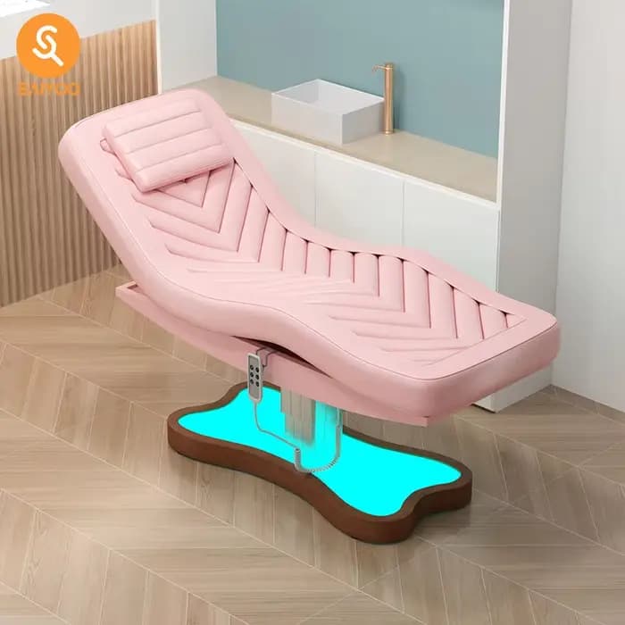 Lit de massage spa pour salon de beauté électrique rose avec 3 moteurs et base lumineuse LED