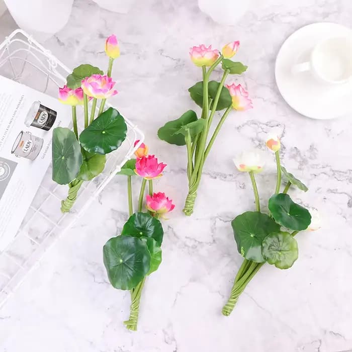 Fausses fleurs artificielles, nénuphar, micro paysage, plantes décoratives pour la maison