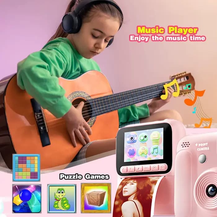 Appareil photo d'impression couleur enfants appareil photo instantané 32GB 1080P impression thermique appareil photo numérique impression Photo jeux vidéo musique enfants cadeau