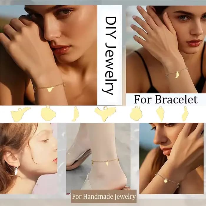 5 pendentifs solides en acier inoxydable avec carte de la Canarie (Espagne, Îles Canaries) pour la fabrication de bijoux DIY (bracelets, boucles d'oreilles, colliers)