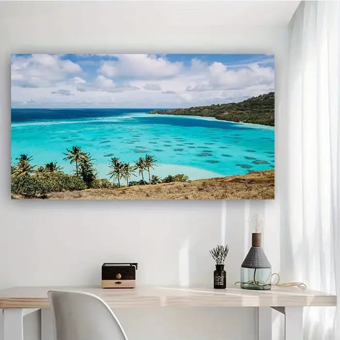 Affiche de paysage du paradis bleu de polynésie, peinture murale nordique sur toile d'art de mer et d'océan, image d'été pour décoration de maison