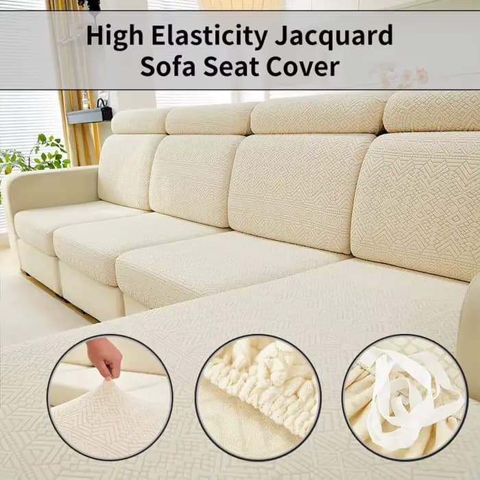 Housse de coussin de canapé jacquard – Motif géométrique, utilisation toutes saisons, haute élasticité, design style bonnet de douche, facile à installer