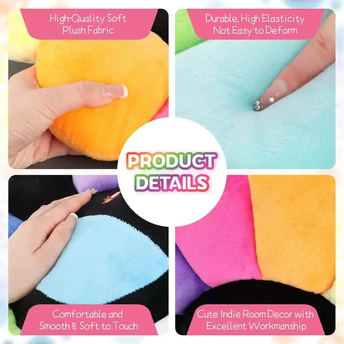 Coussin en peluche à fleurs mignonnes, oreiller en peluche Floral arc-en-ciel esthétique, oreiller décoratif pour canapé, dos de bureau, cadeau de décoration