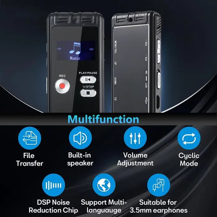 Enregistreur numérique à commande vocale avec lecture-dispositif d'enregistrement Audio 2200 heures, dispositif d'enregistrement à bande double micro HD 1536Kpbs pour
