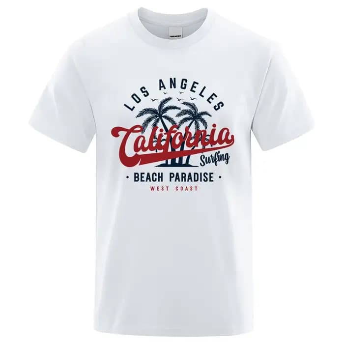 T-Shirt à Col Ras du Cou en Coton pour Homme, Vêtement Surdimensionné, Respirant, à la Mode, Los Angeles, California Beach Paradise