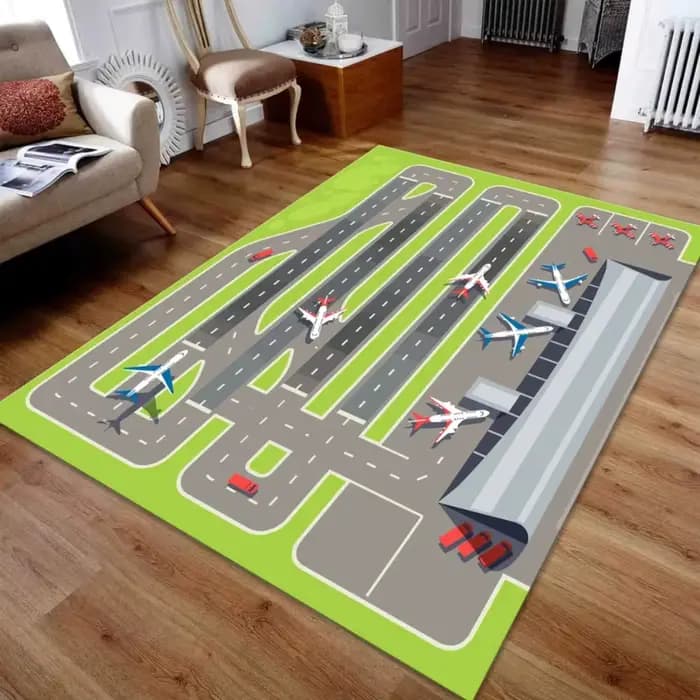 Tapis de piste d'aéroport, thème d'avion, décoration de la maison, tapis de jeu éducatif antidérapant pour enfants, avec conception de Terminal