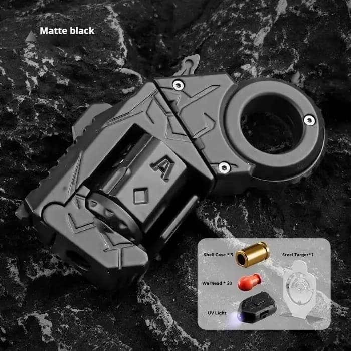 Jouet sensoriel multifonctionnel anti-anxiété en métal, type pistolet, avec fonction d'éjection, anneau à roulettes, curseur mécanique, pour soulager le stress