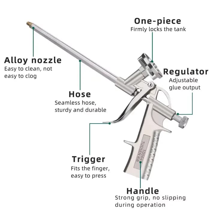 Pistolet professionnel en mousse de polyuréthane – Construction entièrement métallique pour une application précise de scellant et des projets de bricolage