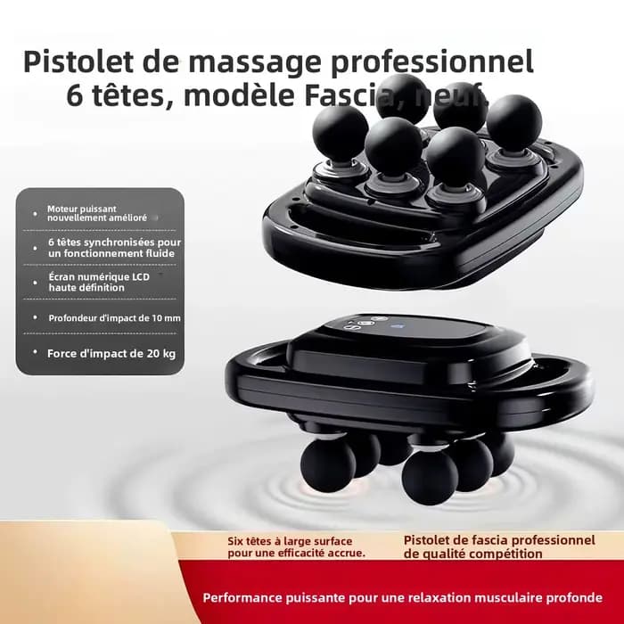 Pistolet de massage à 6 têtes avec écran numérique