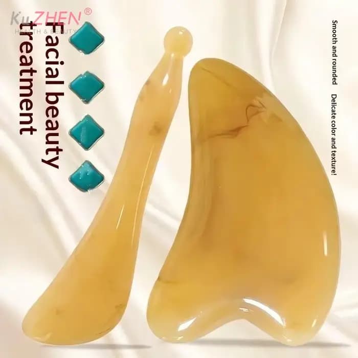 Ensemble de massage Gua Sha en corne de bœuf naturelle