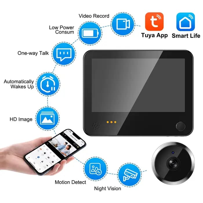 Awapow Tuya porte de Surveillance caméra judas intelligente interphone visuel caméra Radar numérique détection de mouvement sonnette vidéo sans fil