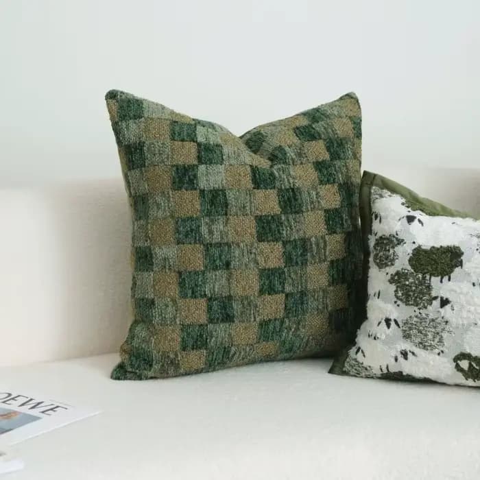 Housse de coussin verte de luxe moderne, tissu texturé granulaire, taie d'oreiller pour canapé, décoration géométrique jacquard verte vintage pour la maison