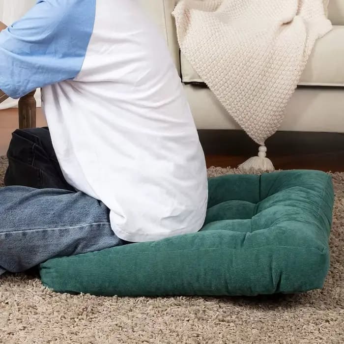 Grand coussin de sol carré en velours côtelé capitonné pour adultes et enfants