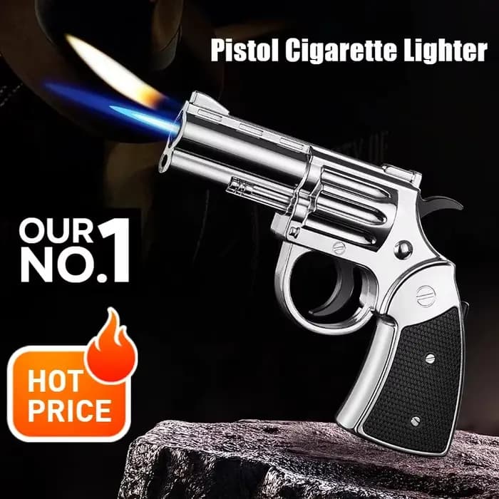 Briquet pistolet coupe-vent en métal pour cigares, allume-cigare gonflable à flamme réglable, accessoires pour fumeurs