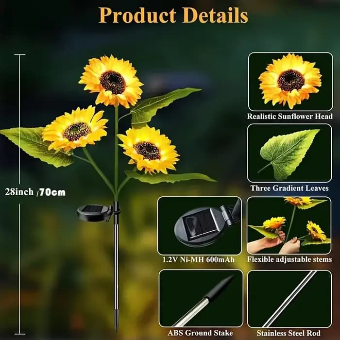 Lampe LED solaire en forme de tournesol, imperméable conforme à la norme IP65, luminaire décoratif d'intérieur, idéal pour un jardin, une cour, une pelouse, un paysage ou un sentier, décoration de noë