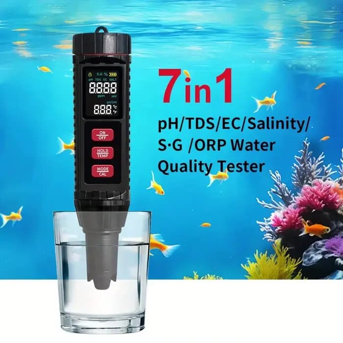 Testeur de qualité de l'eau 7 en 1 TDS/EC/SAL/S.G/Temp/PH/ORP/SG pour laboratoire, piscines, aquariums, tests d'eau potable