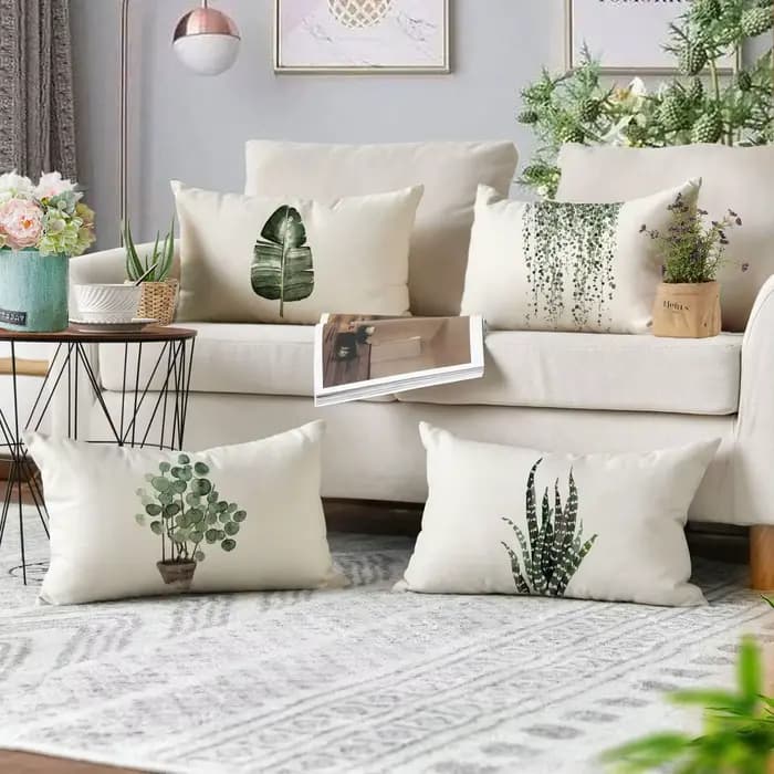 Juste de coussin rectangulaire en lin avec plante verte, taie d'oreiller, décoration de canapé, maison, lit, 30x50cm