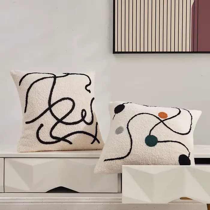 Housses de coussin brodées géométriques en peluche, taie d'oreiller décorative nordique moderne et simple, pour salon et chambre à coucher