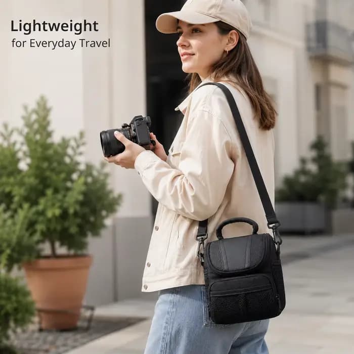 Sac compact pour appareil photo reflex numérique et hybride – Sac à bandoulière léger et étanche pour la photographie de voyage avec protection antichoc, Fi