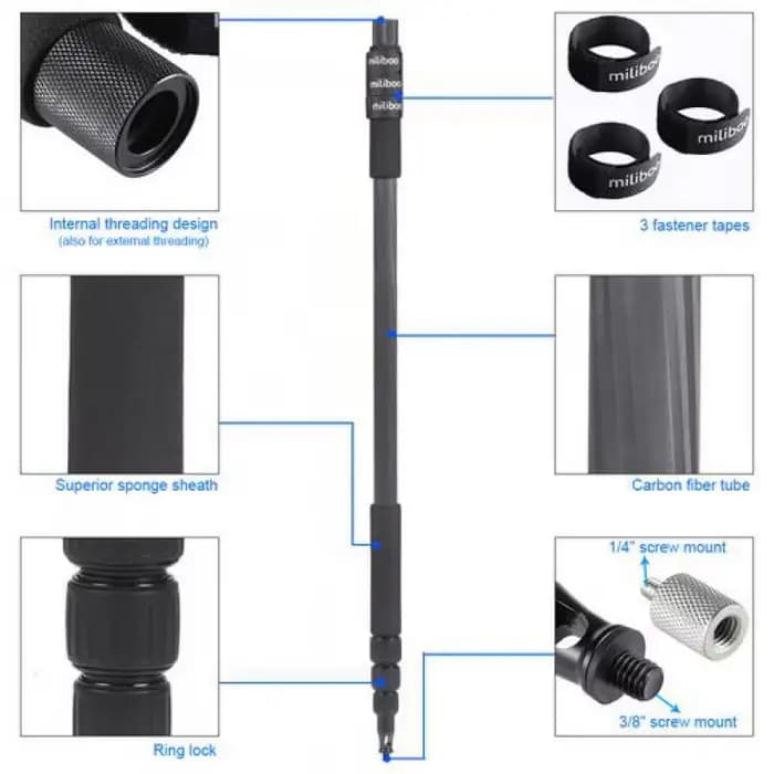 miliboo 300cm/9.9ft Perche de microphone télescopique légère en fibre de carbone, support de fixation pour interview et tournage