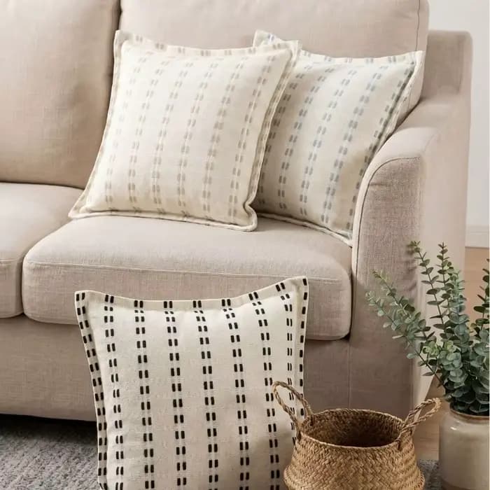 Housse de coussin bohème en jacquard tissé rayé, en lin et coton texturé, avec bord festonné, taie d'oreiller moderne pour la décoration intérieure