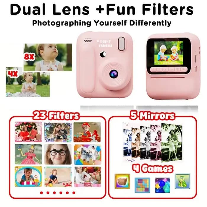 Caméra d'impression instantanée pour enfants, 5 couleurs, 1080P, papier thermique, impression Photo, jeux vidéo, cadeau pour enfants, garçons et filles