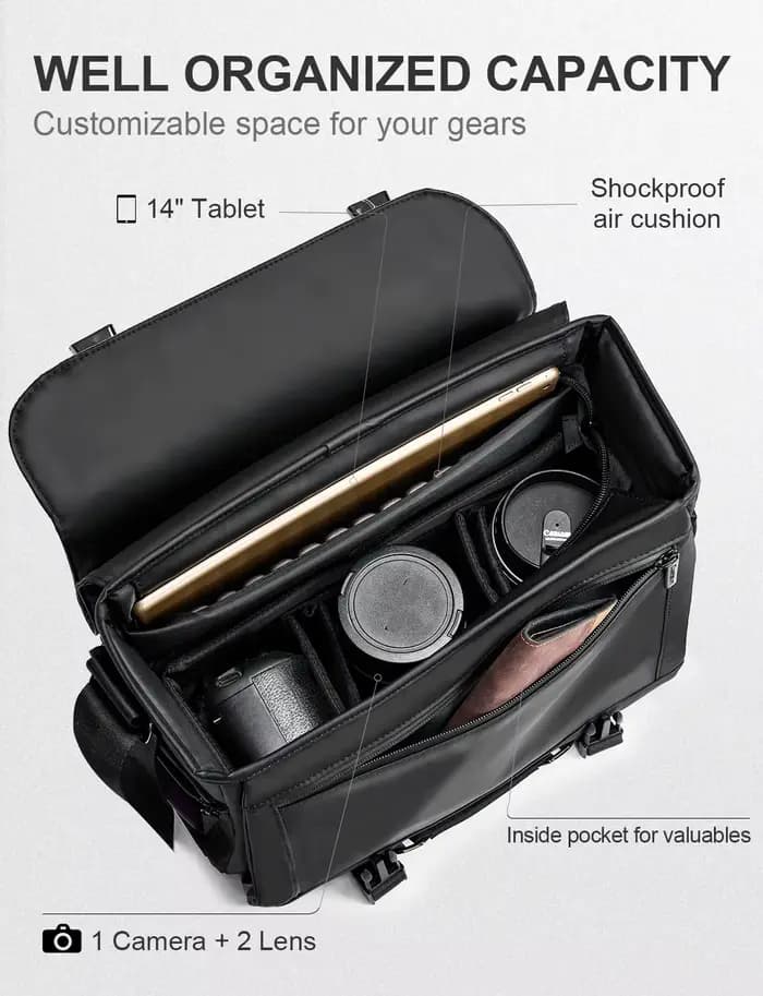 Sac à bandoulière pour appareil photo, sac Compact avec trépied, sacs de voyage pour Canon, Nikon, Sony Fuji, appareils photo reflex numériques, objectif d'appareil photo