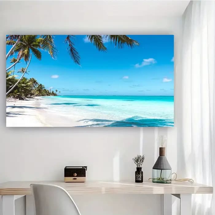 Affiche de paysage du paradis bleu de polynésie, peinture murale nordique sur toile d'art de mer et d'océan, image d'été pour décoration de maison