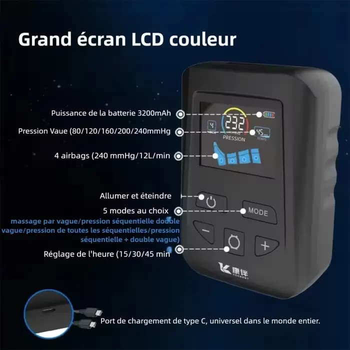 Appareil de massage des jambes par compression pneumatique