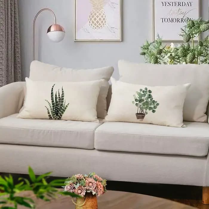 Juste de coussin rectangulaire en lin avec plante verte, taie d'oreiller, décoration de canapé, maison, lit, 30x50cm