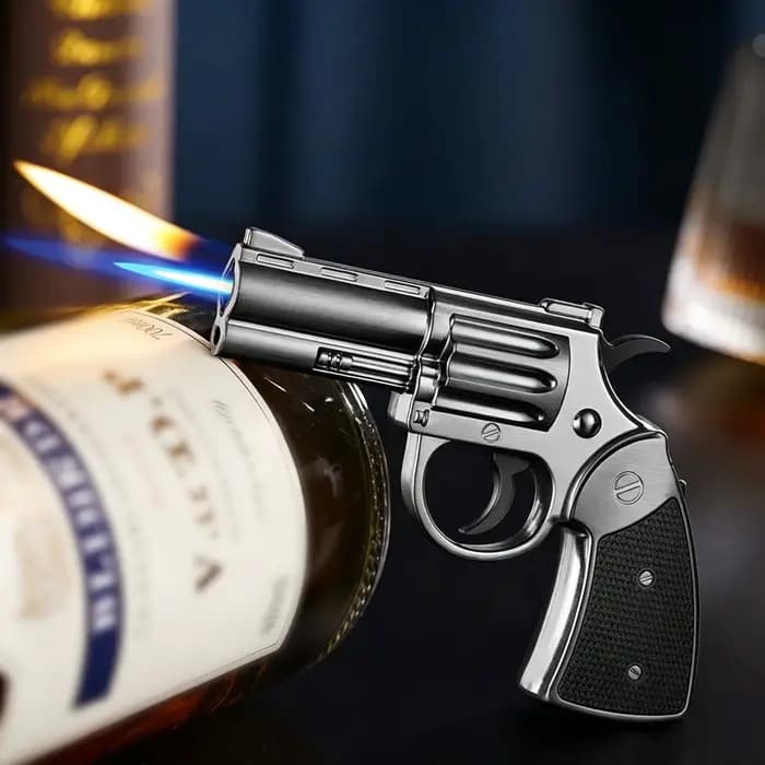 Briquet pistolet coupe-vent en métal pour cigares, allume-cigare gonflable à flamme réglable, accessoires pour fumeurs