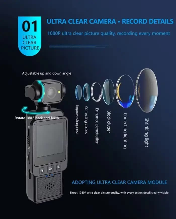 Pour Xiaomi caméra de sport portable avec objectif rotatif à 180 degrés 4K HD sans fil Wifi enregistreur vidéo caméra de lumière de remplissage intégrée