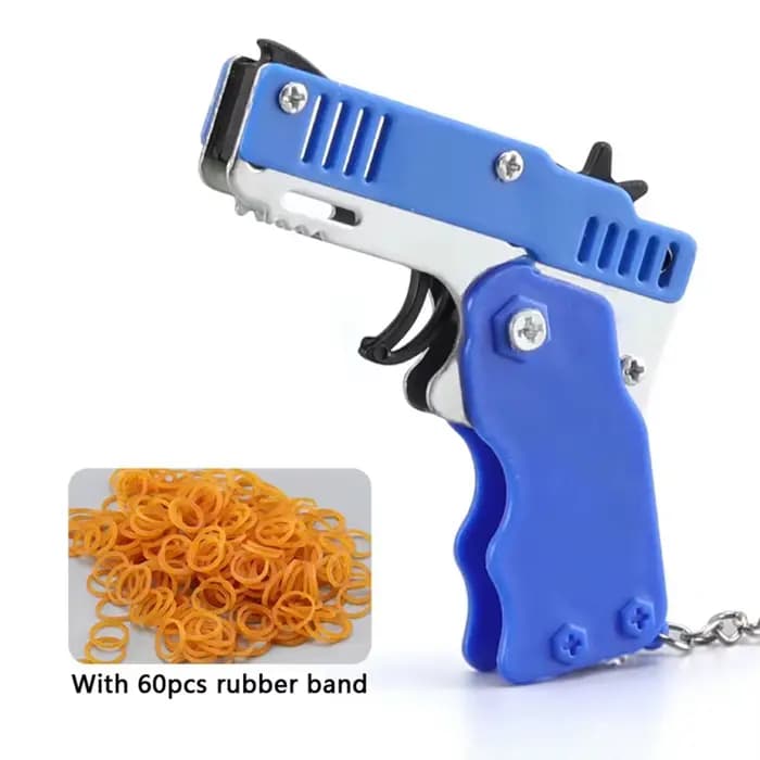 Jouet d'élastique en métal éclaté-Mini jouet de lanceur pliant avec porte-clés et 60 bandes de caoutchouc, cadeau parfait pour noël